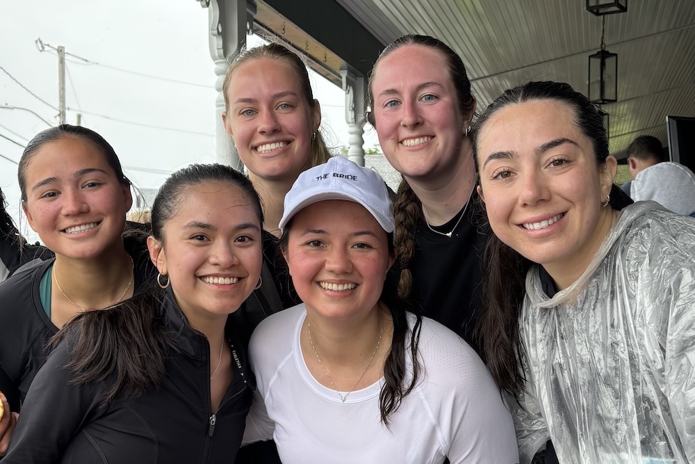 female runners on the porch