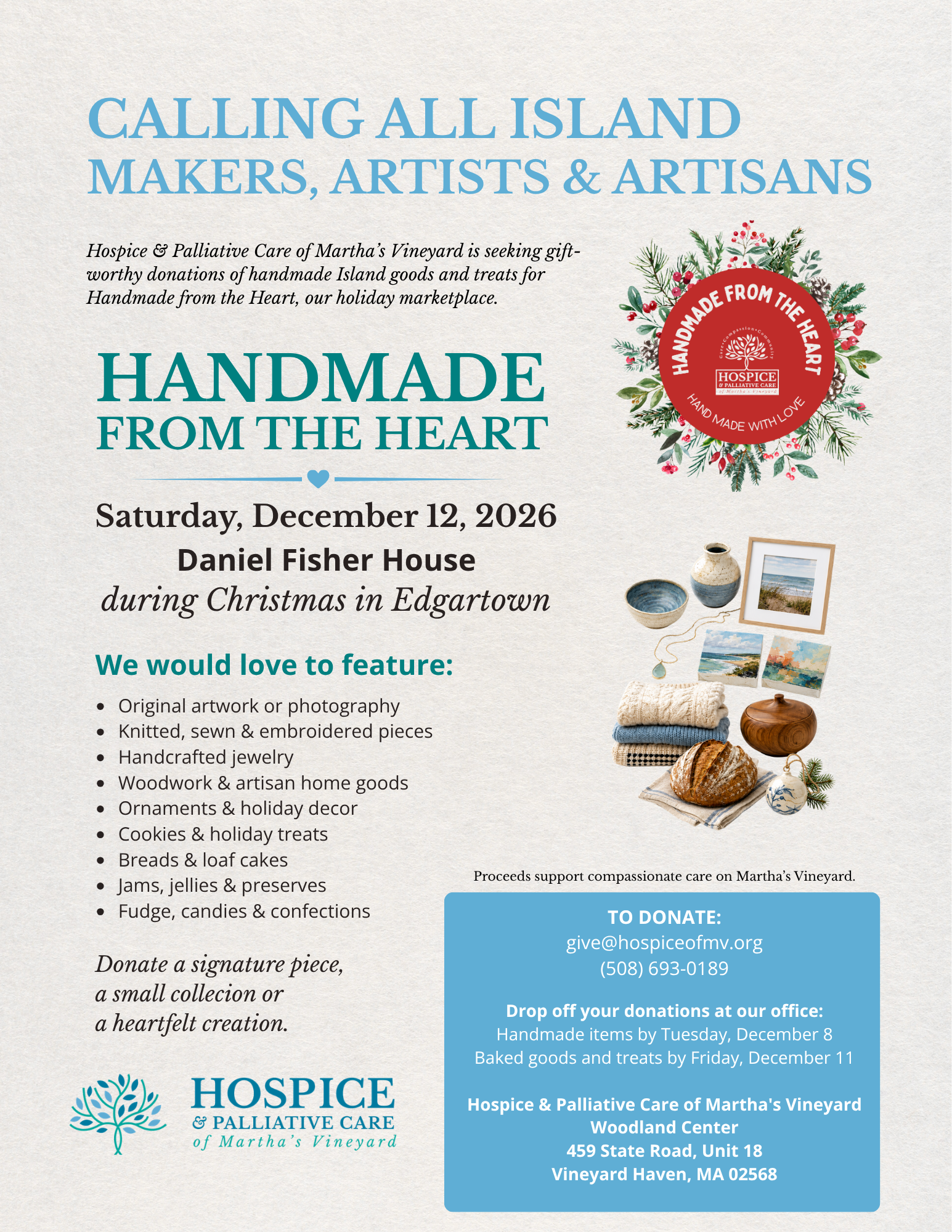 Handmade_donor_flyer Handmade from the Heart - a holiday marketplace of handmade Island goods and treats, supporting compassionate care on Martha's Vineyard